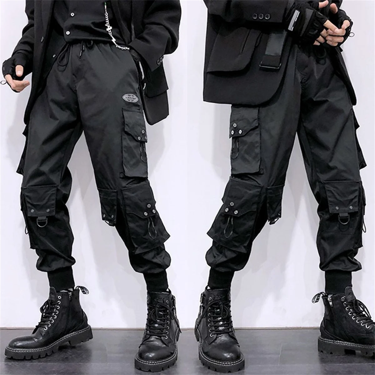 Y2k Classic Design Multi Flap Pockets Cargo Pants,Men's Loose Fit Drawstring Harem Cargo Jogger Pants Oversized Pants Men Women