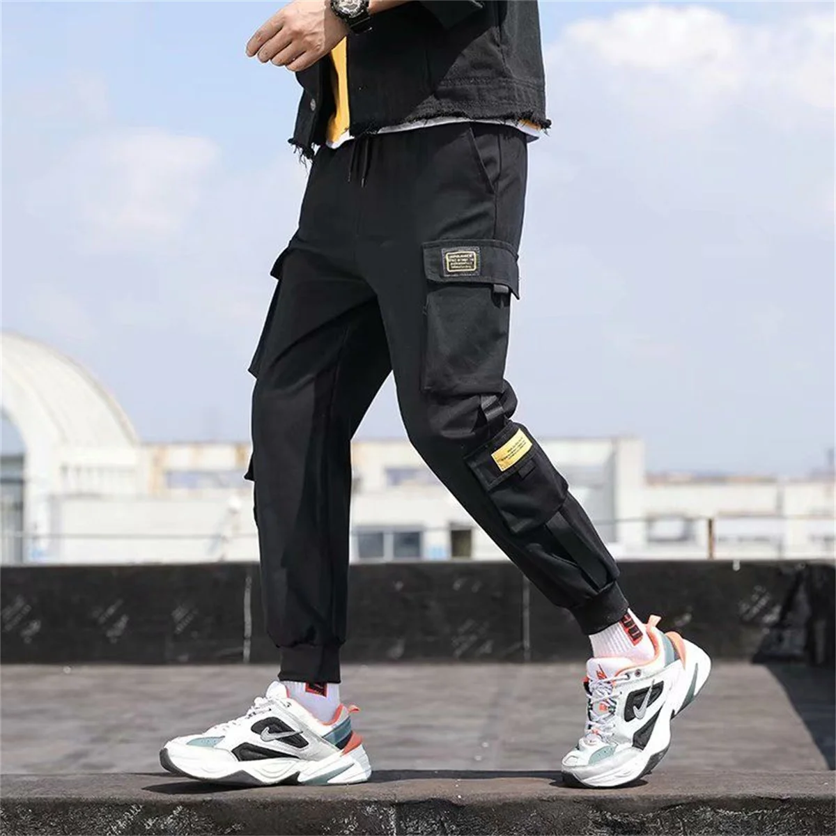 Y2k Classic Design Multi Flap Pockets Cargo Pants,Men's Loose Fit Drawstring Harem Cargo Jogger Pants Oversized Pants Men Women