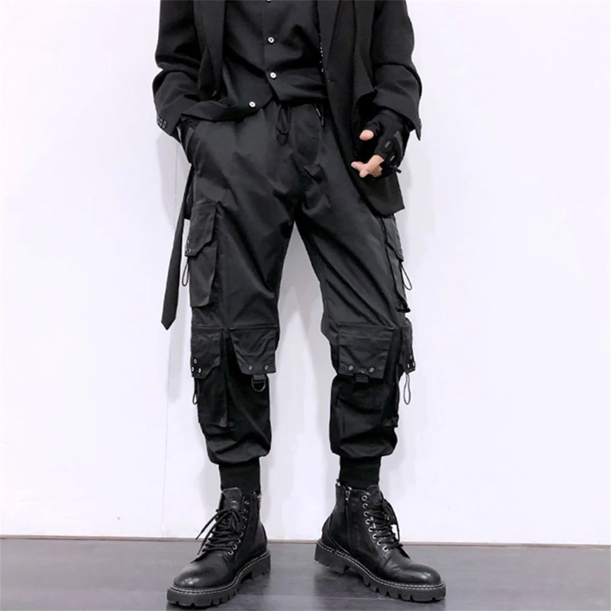 Y2k Classic Design Multi Flap Pockets Cargo Pants,Men's Loose Fit Drawstring Harem Cargo Jogger Pants Oversized Pants Men Women