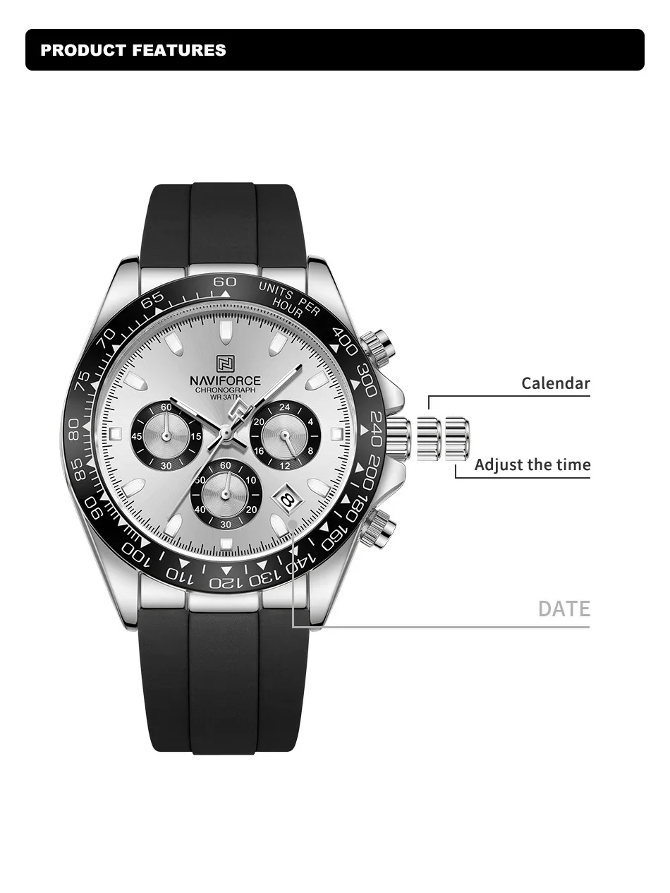 NAVIFORCE Fashional Watches For Men Silicone Band Casual Sport Chronograph Luminous Wristwatch Relogio Masculino Male Gift 2025