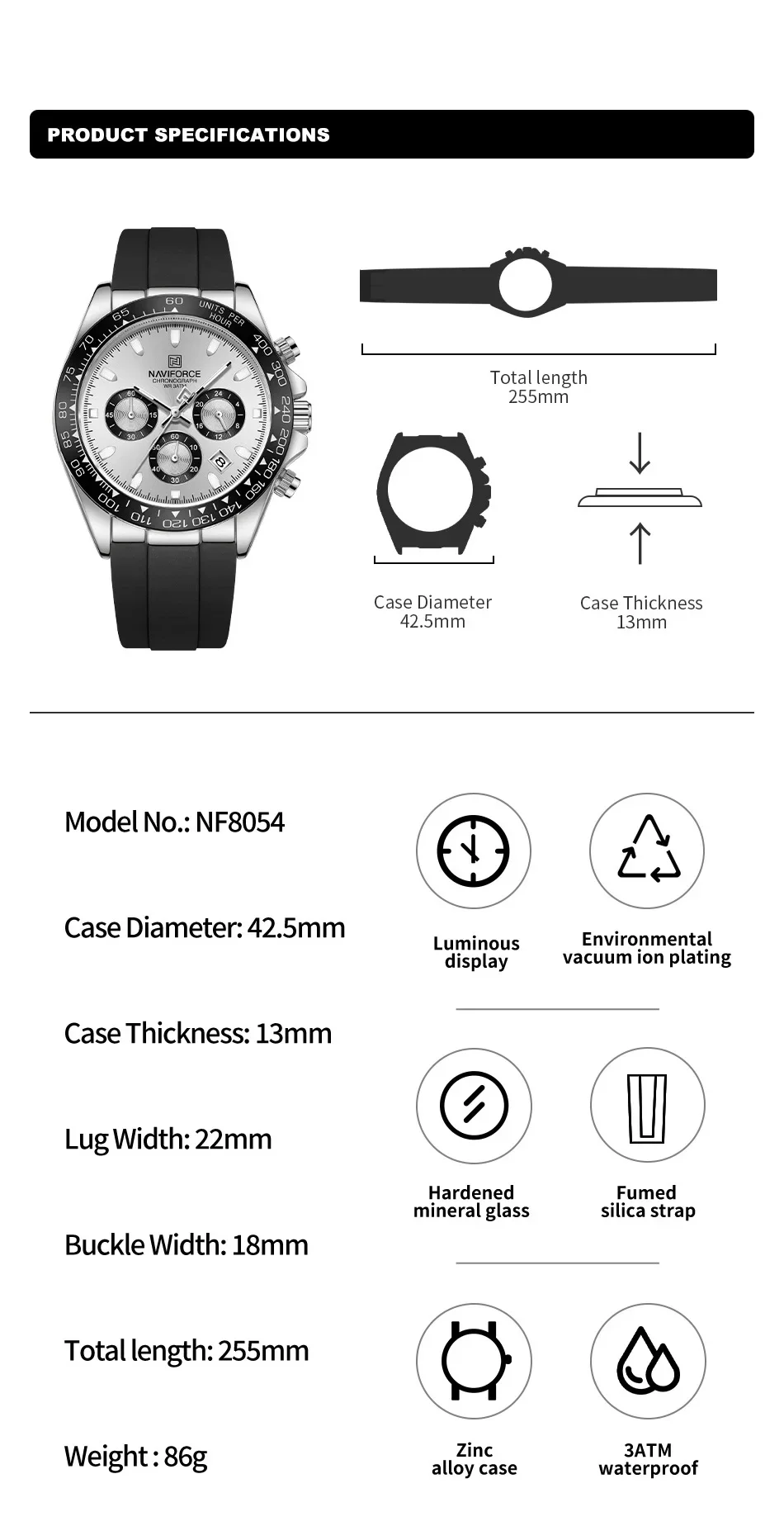 NAVIFORCE Fashional Watches For Men Silicone Band Casual Sport Chronograph Luminous Wristwatch Relogio Masculino Male Gift 2025