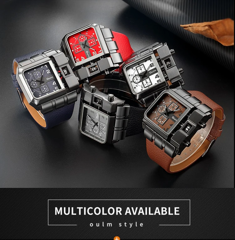 Oulm Casual Wristwatch Square Dial Wide Strap Men's Quartz Watch Luxury Brand Male Clock Super Big Men Watches Relogio Masculino