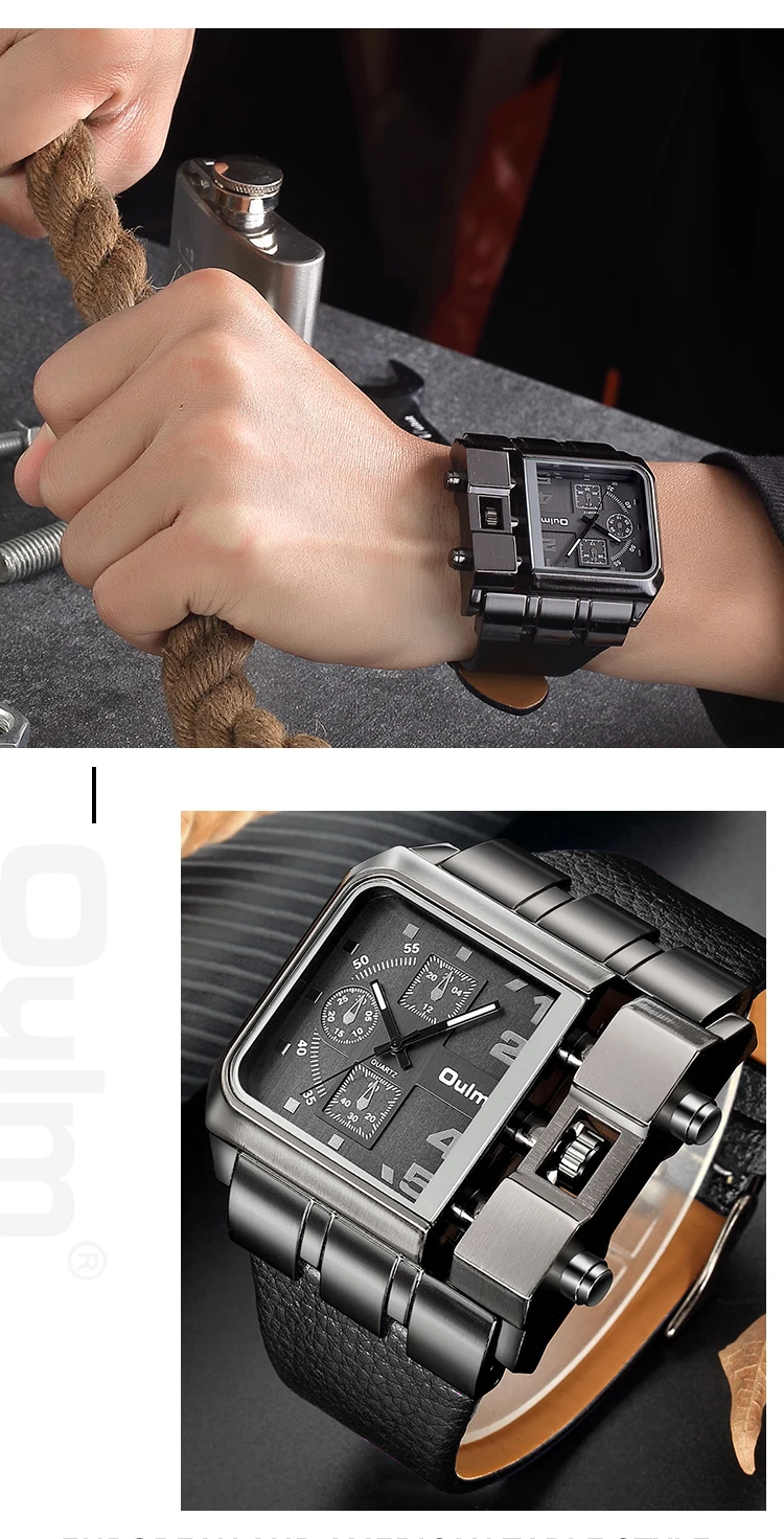 Oulm Casual Wristwatch Square Dial Wide Strap Men's Quartz Watch Luxury Brand Male Clock Super Big Men Watches Relogio Masculino