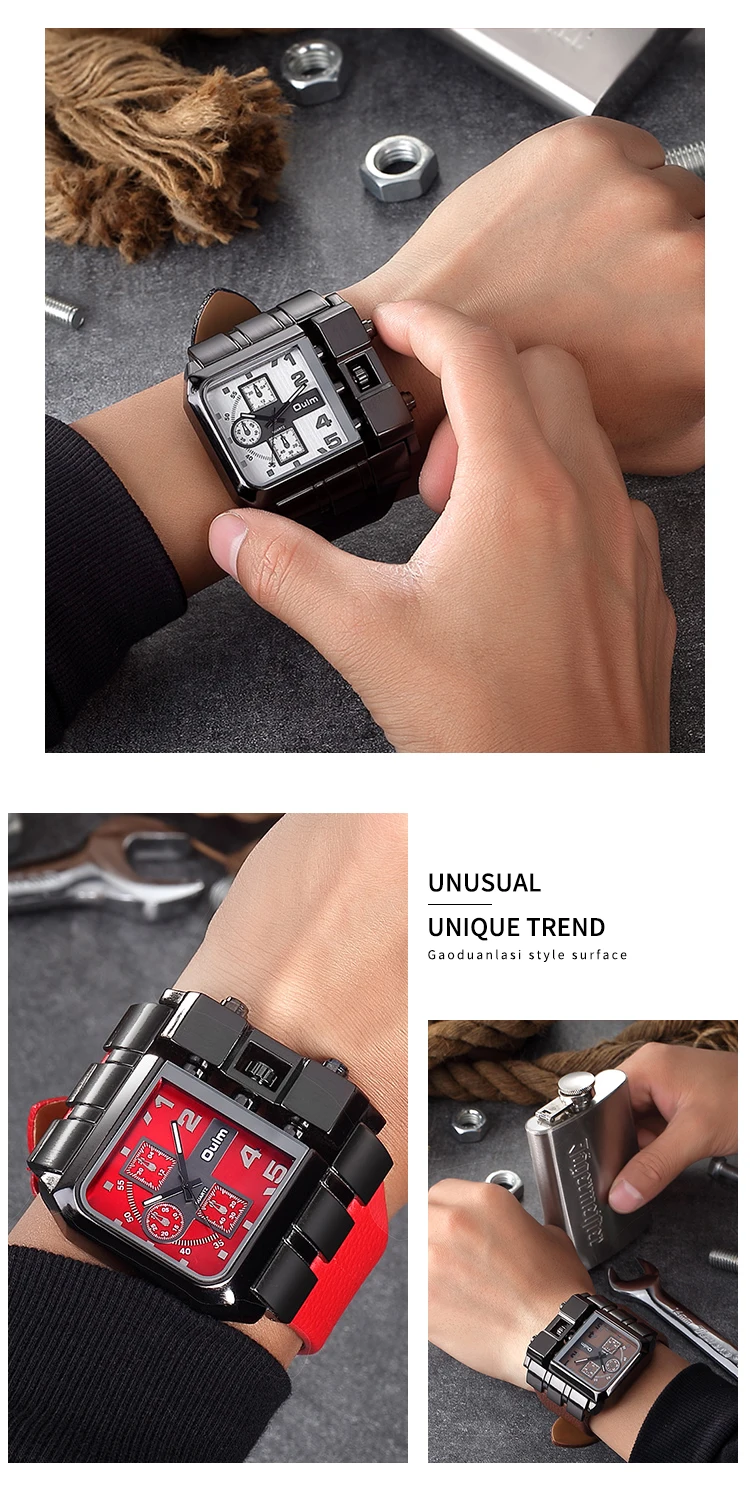 Oulm Casual Wristwatch Square Dial Wide Strap Men's Quartz Watch Luxury Brand Male Clock Super Big Men Watches Relogio Masculino