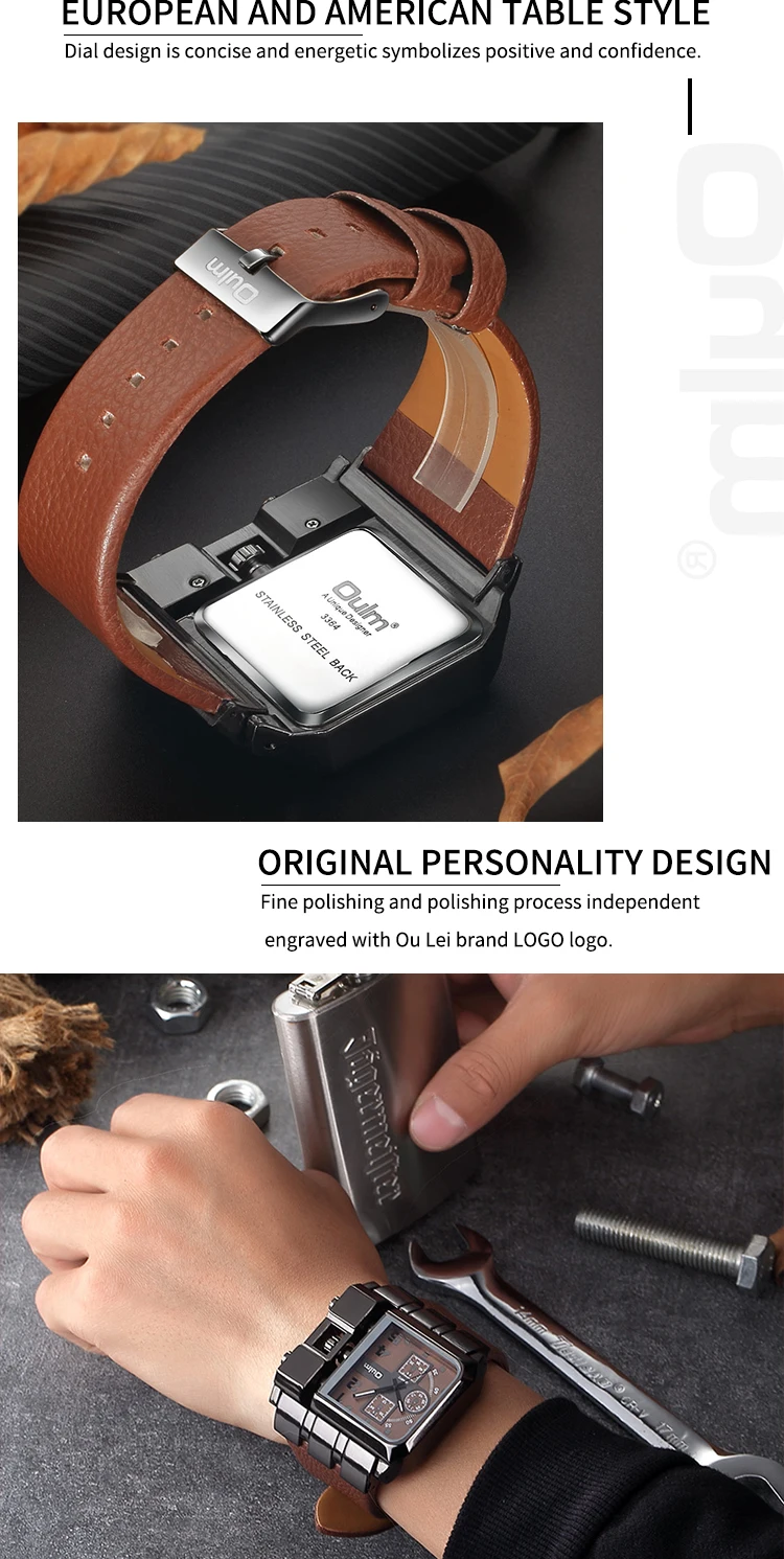 Oulm Casual Wristwatch Square Dial Wide Strap Men's Quartz Watch Luxury Brand Male Clock Super Big Men Watches Relogio Masculino