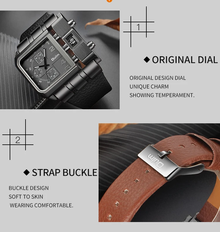 Oulm Casual Wristwatch Square Dial Wide Strap Men's Quartz Watch Luxury Brand Male Clock Super Big Men Watches Relogio Masculino