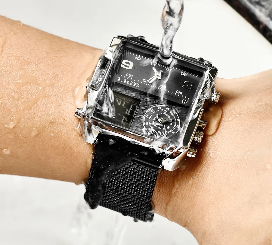 LIGE Men Digital Watch Military Sports Double Display Big Watches Fashion Waterproof Electronic Wristwatch Men Relogio Masculino