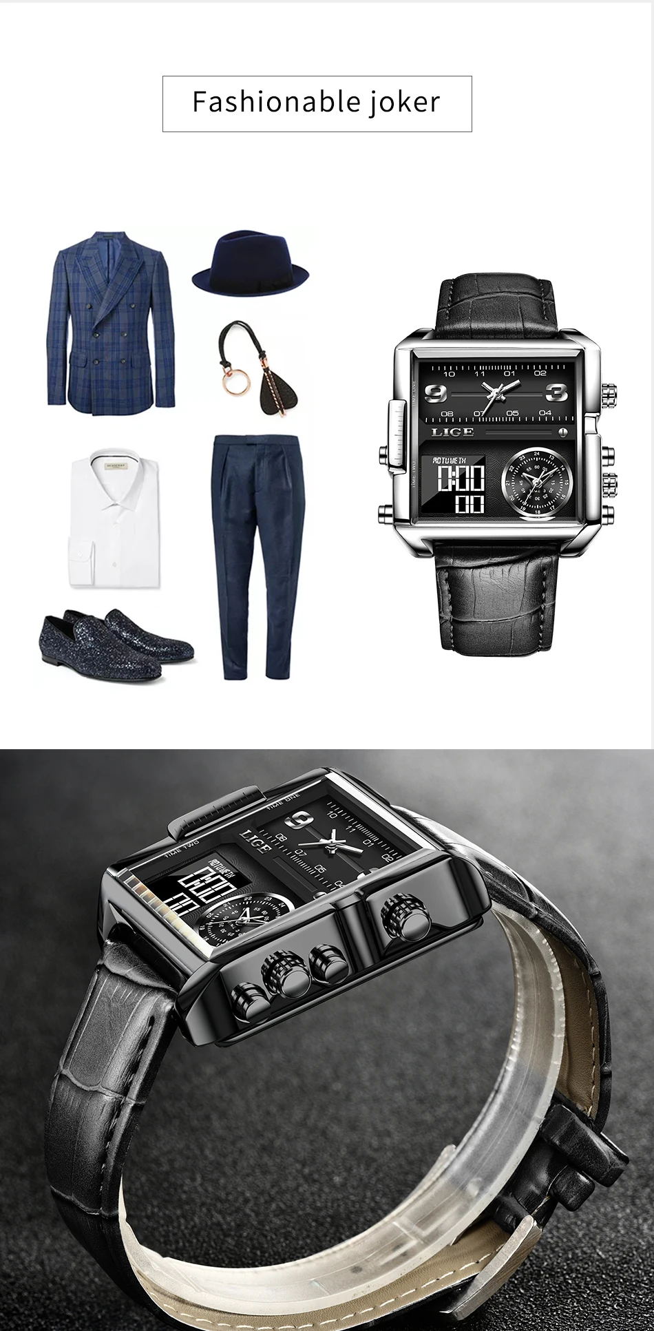 LIGE Men Digital Watch Military Sports Double Display Big Watches Fashion Waterproof Electronic Wristwatch Men Relogio Masculino