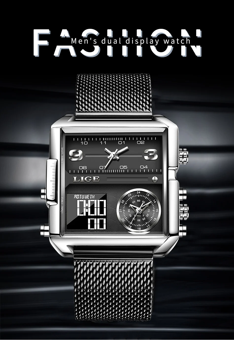 LIGE Men Digital Watch Military Sports Double Display Big Watches Fashion Waterproof Electronic Wristwatch Men Relogio Masculino