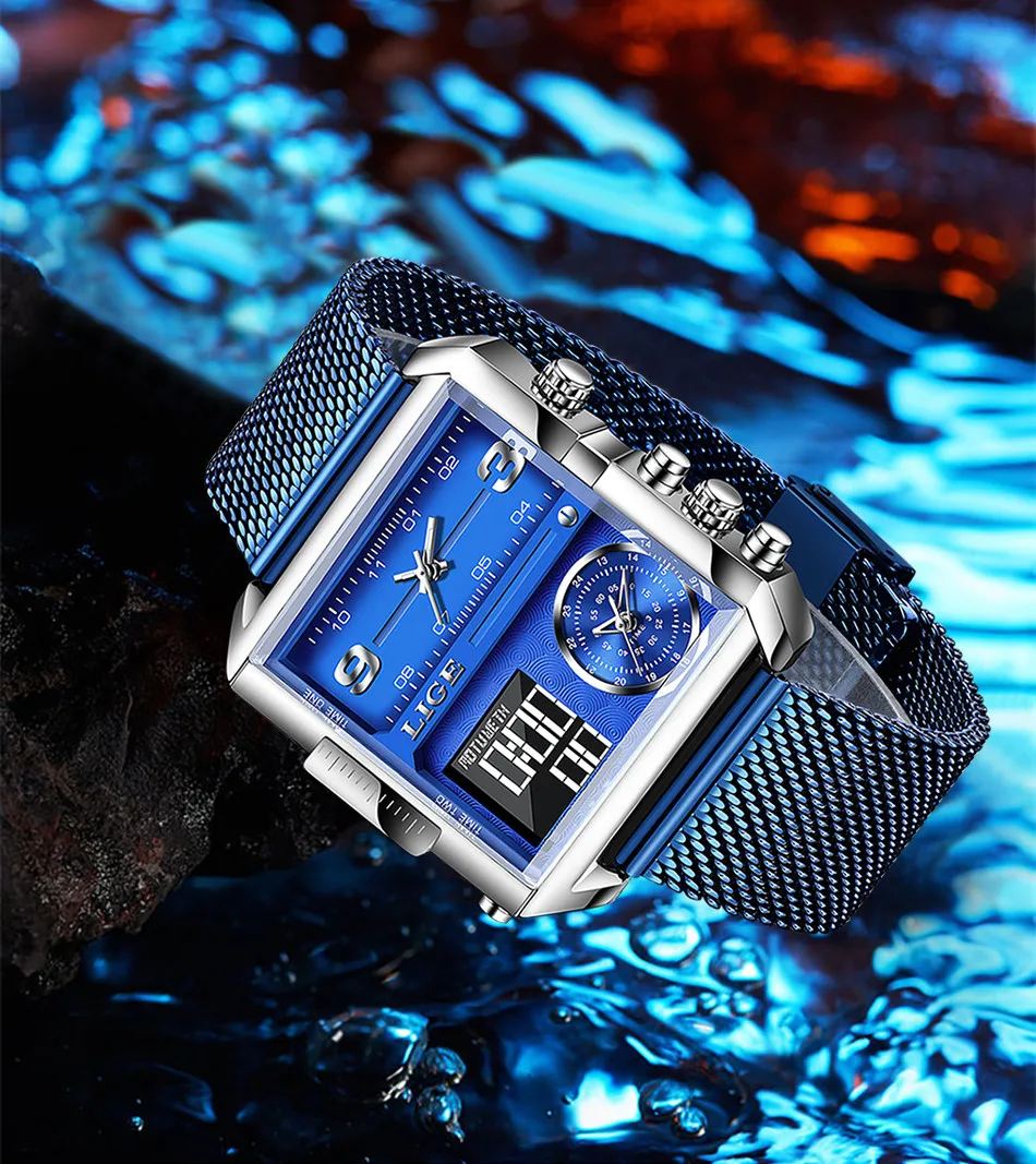 LIGE Men Digital Watch Military Sports Double Display Big Watches Fashion Waterproof Electronic Wristwatch Men Relogio Masculino