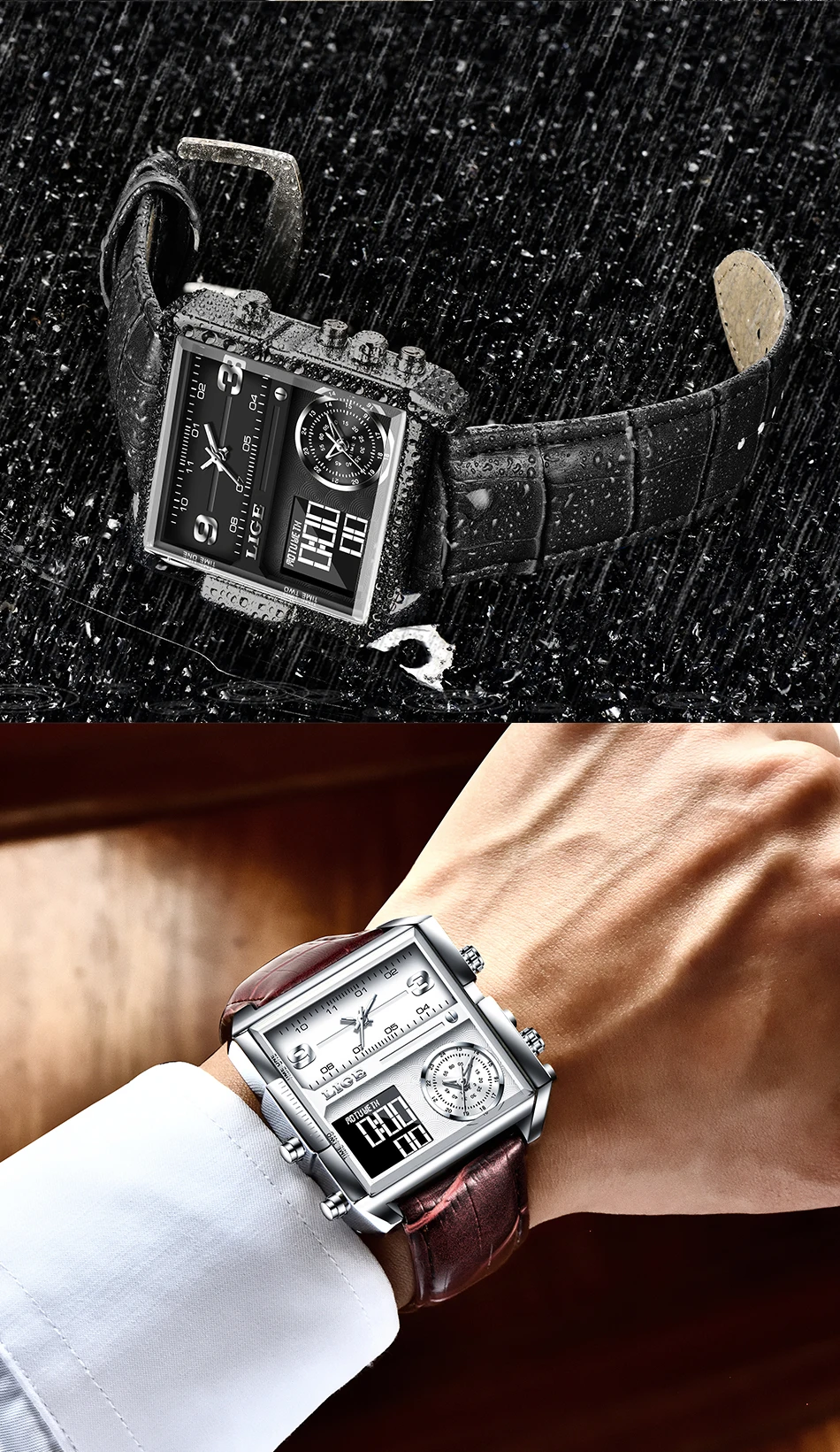 LIGE Men Digital Watch Military Sports Double Display Big Watches Fashion Waterproof Electronic Wristwatch Men Relogio Masculino