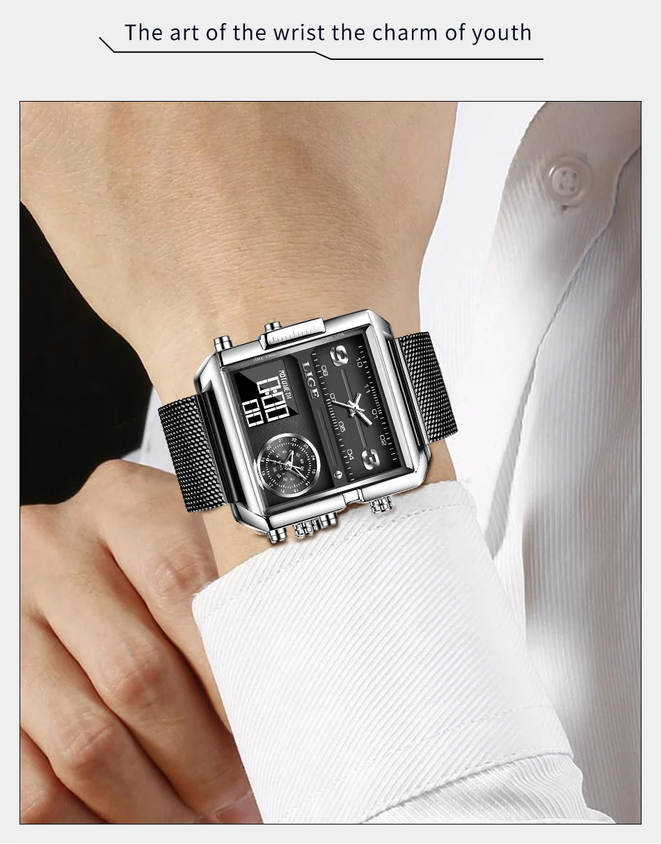 LIGE Men Digital Watch Military Sports Double Display Big Watches Fashion Waterproof Electronic Wristwatch Men Relogio Masculino