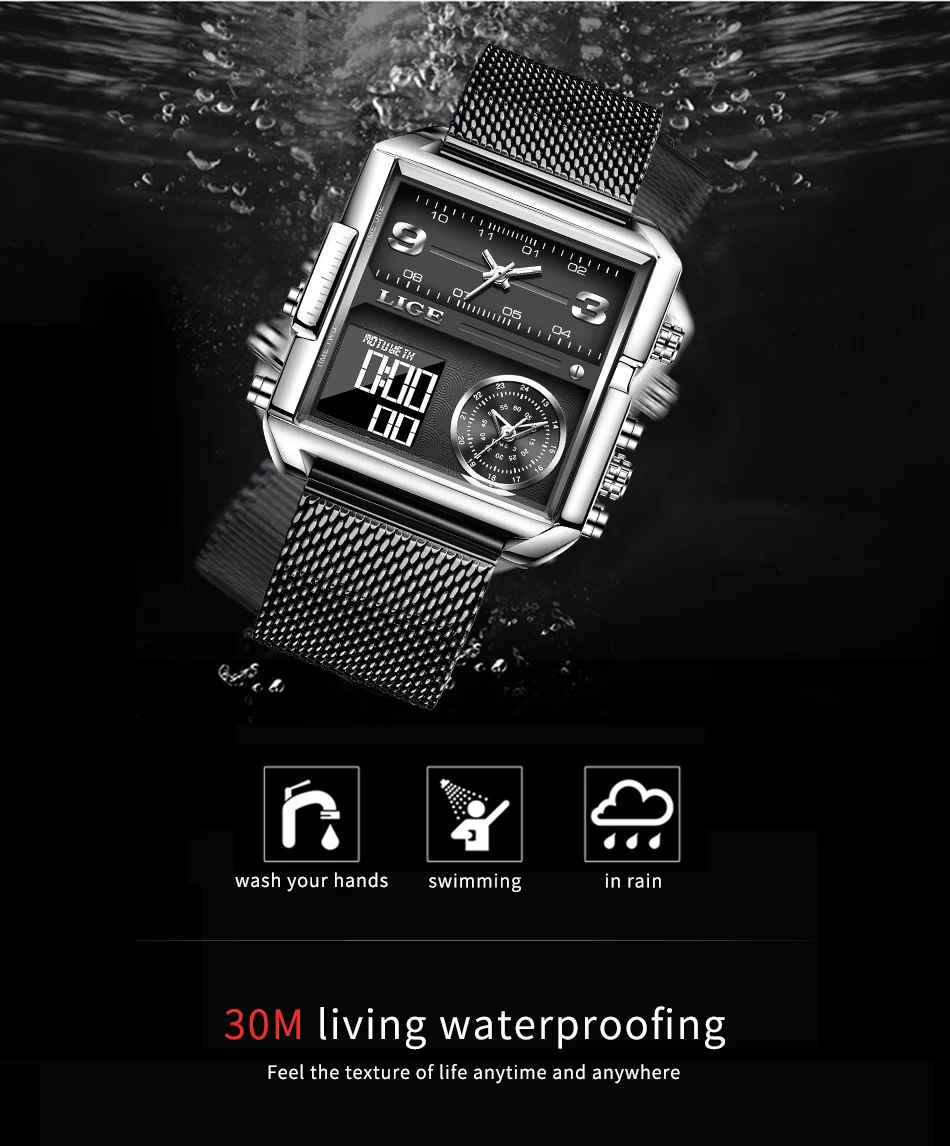 LIGE Men Digital Watch Military Sports Double Display Big Watches Fashion Waterproof Electronic Wristwatch Men Relogio Masculino