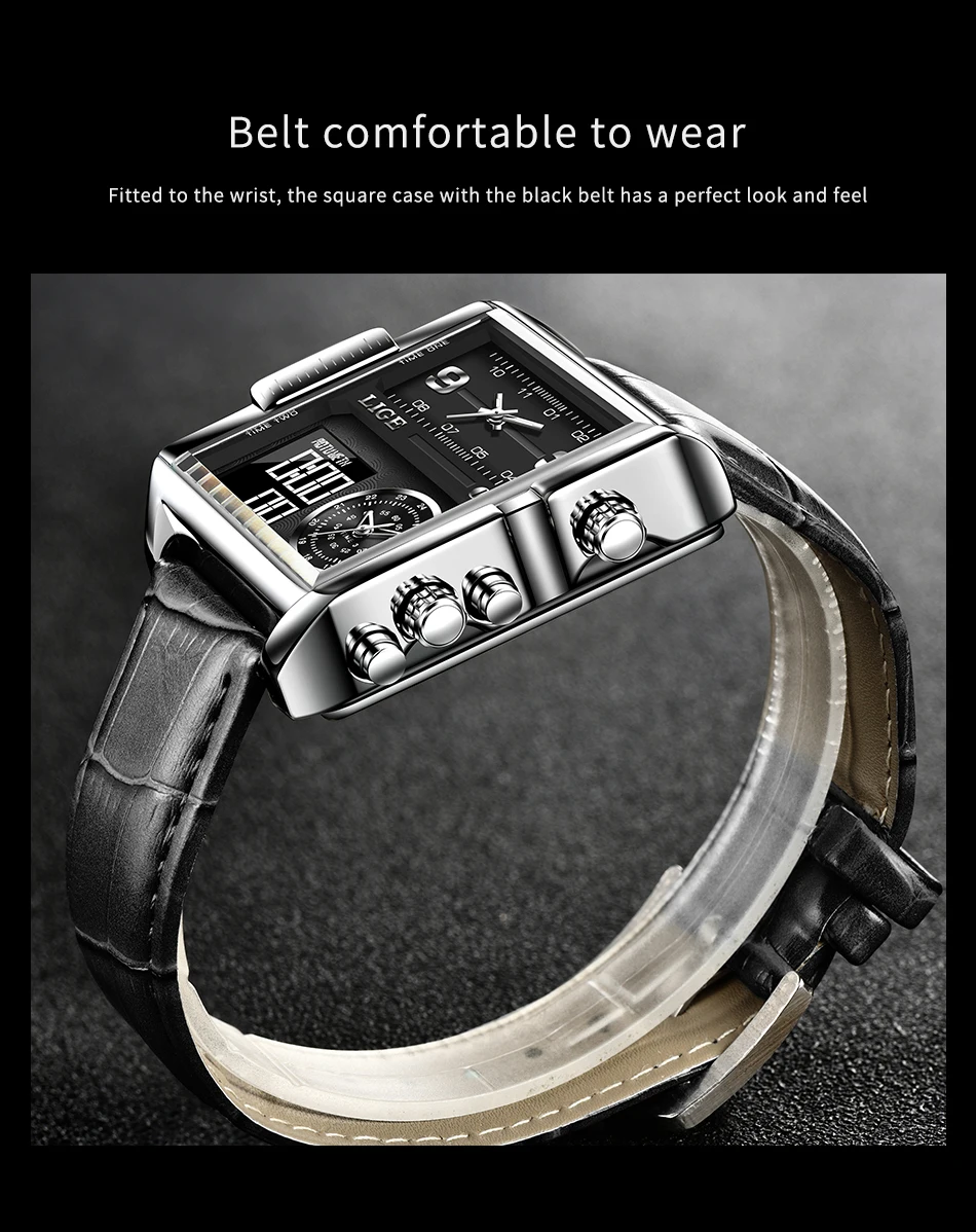 LIGE Men Digital Watch Military Sports Double Display Big Watches Fashion Waterproof Electronic Wristwatch Men Relogio Masculino