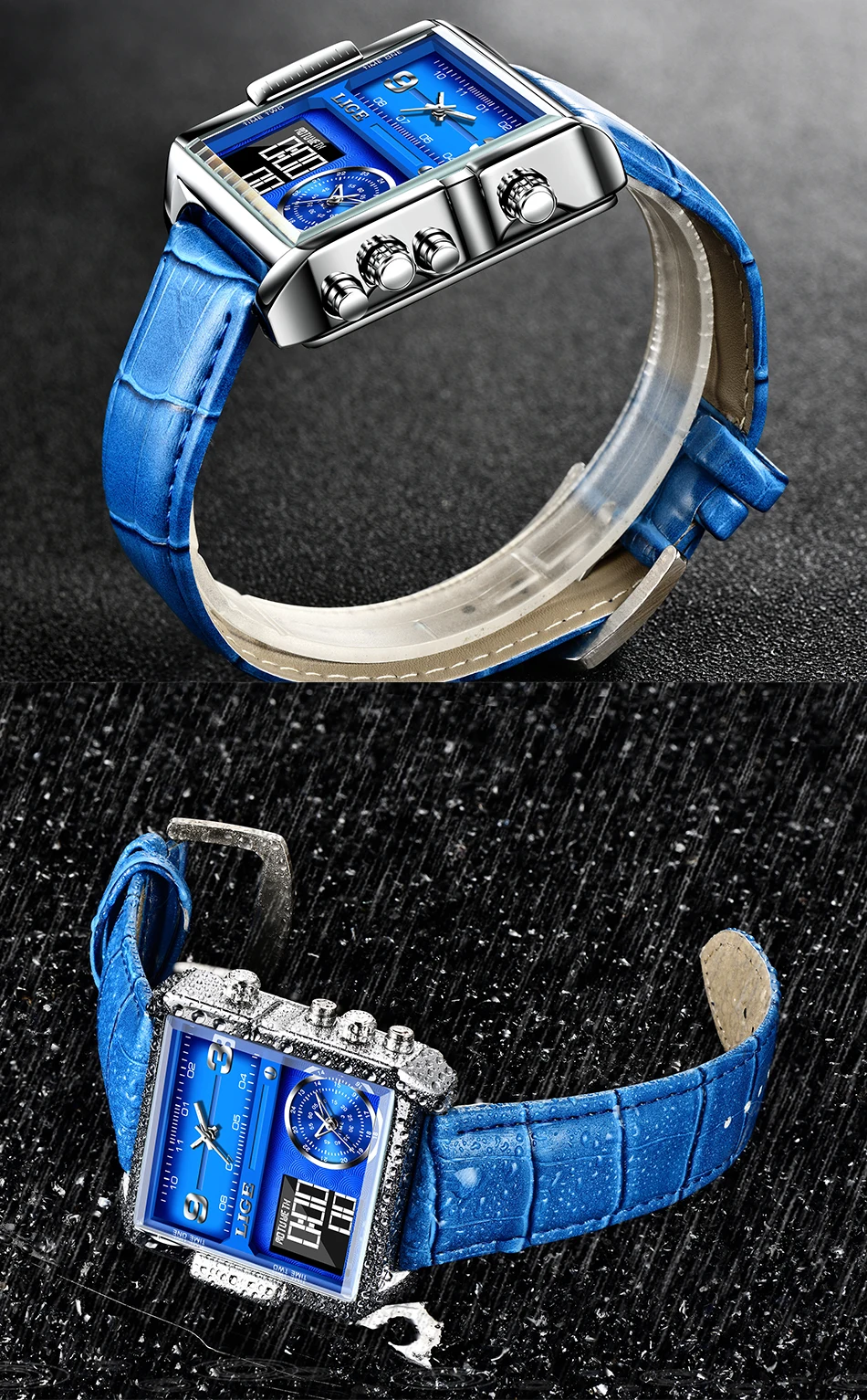 LIGE Men Digital Watch Military Sports Double Display Big Watches Fashion Waterproof Electronic Wristwatch Men Relogio Masculino