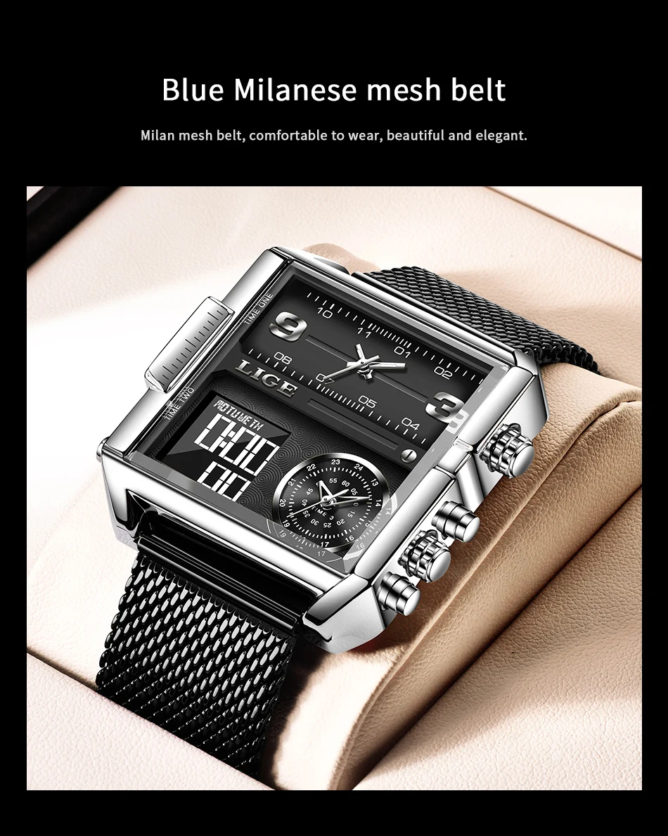 LIGE Men Digital Watch Military Sports Double Display Big Watches Fashion Waterproof Electronic Wristwatch Men Relogio Masculino