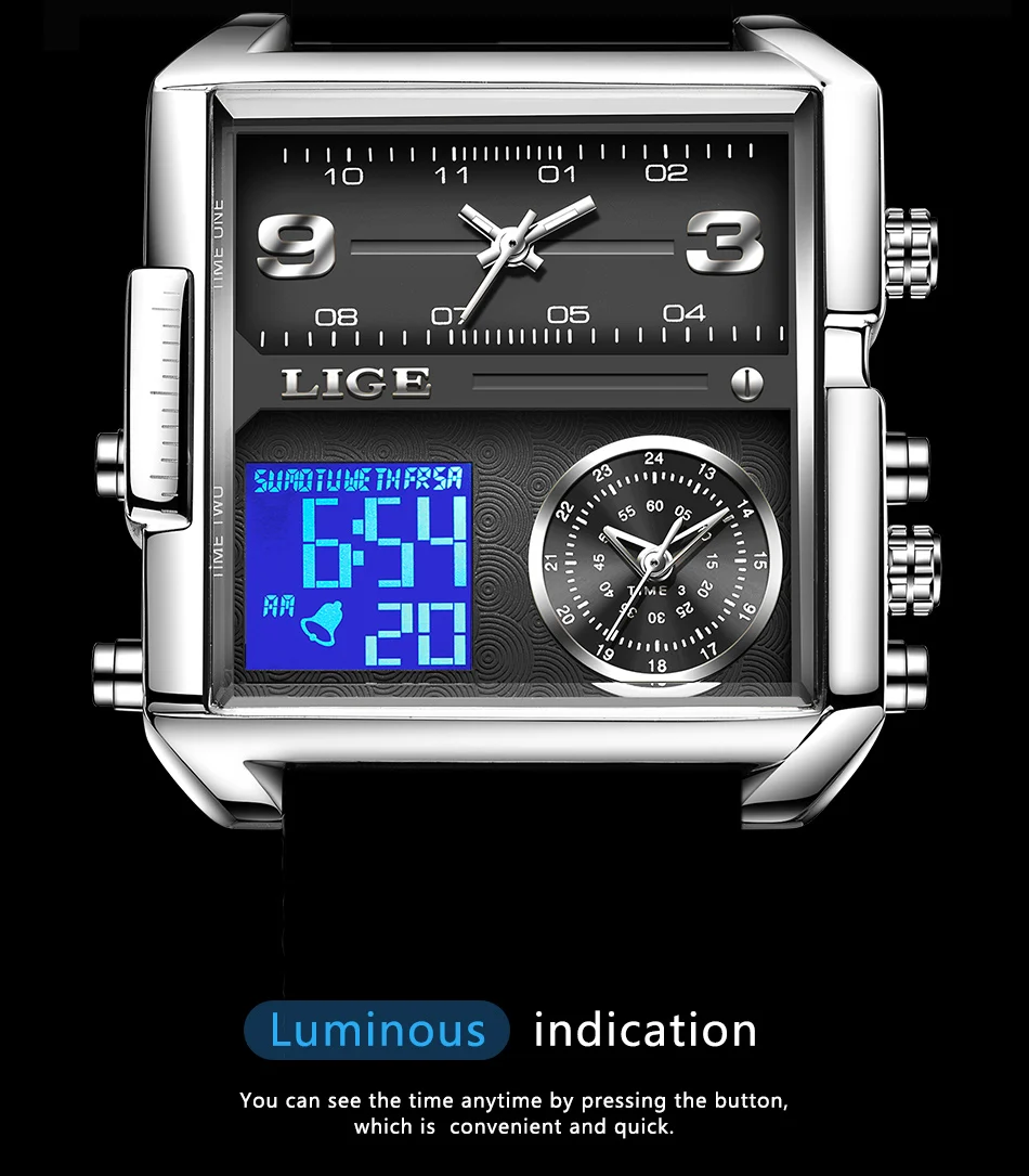LIGE Men Digital Watch Military Sports Double Display Big Watches Fashion Waterproof Electronic Wristwatch Men Relogio Masculino