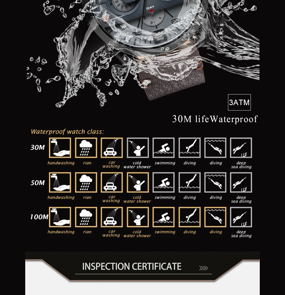 MINI FOCUS Men's Army Sports Quartz Watches Leather Strap Calendar Week Date Waterproof Wristwatch Man Clock Relogios 0068 Brown