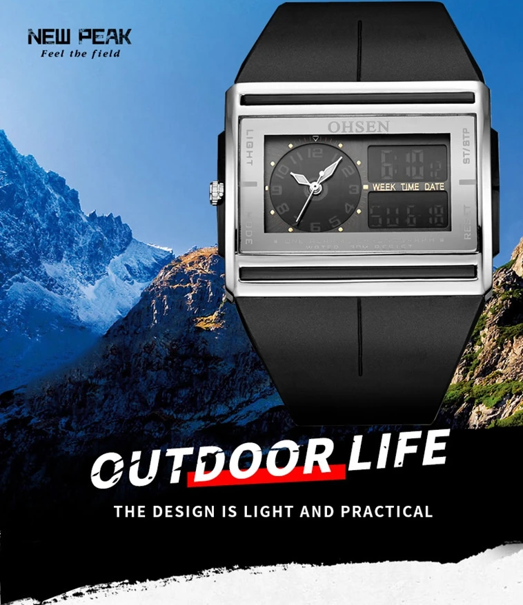 Men Digital Sport Watches Dual Time Black Military Quartz Wristwatch Rectangle Dial Outdoor Waterproof Tactial Man Watch Clocks