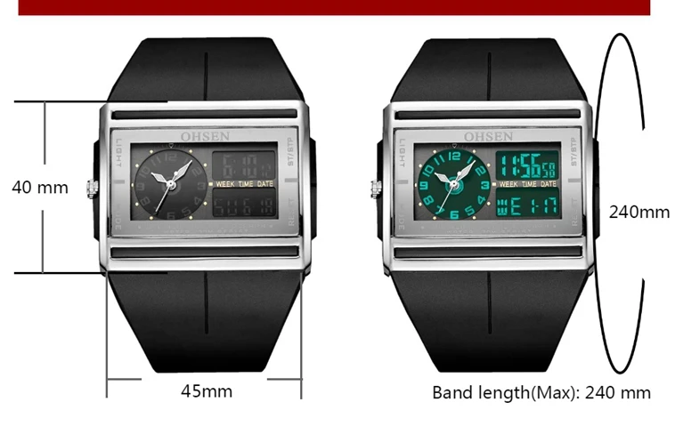 Men Digital Sport Watches Dual Time Black Military Quartz Wristwatch Rectangle Dial Outdoor Waterproof Tactial Man Watch Clocks