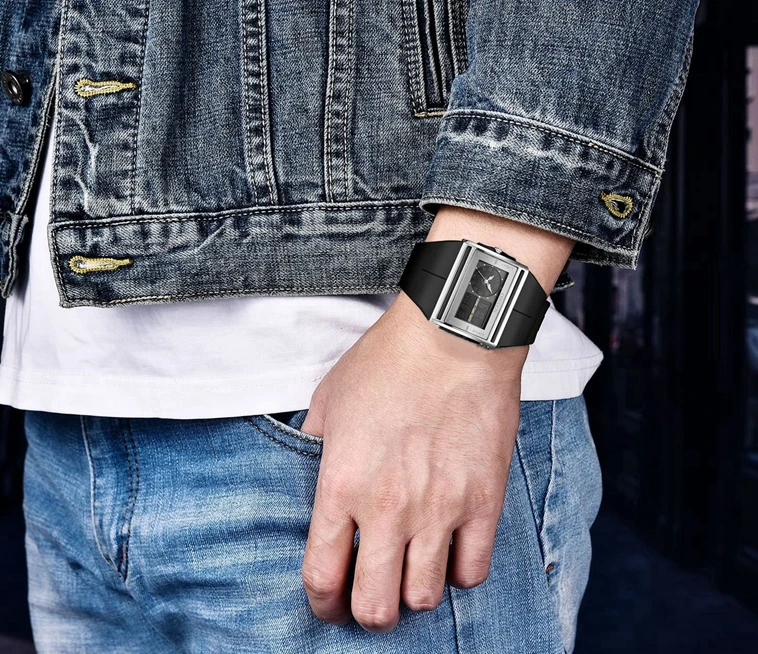 Men Digital Sport Watches Dual Time Black Military Quartz Wristwatch Rectangle Dial Outdoor Waterproof Tactial Man Watch Clocks