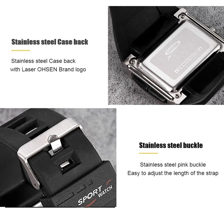 Men Digital Sport Watches Dual Time Black Military Quartz Wristwatch Rectangle Dial Outdoor Waterproof Tactial Man Watch Clocks