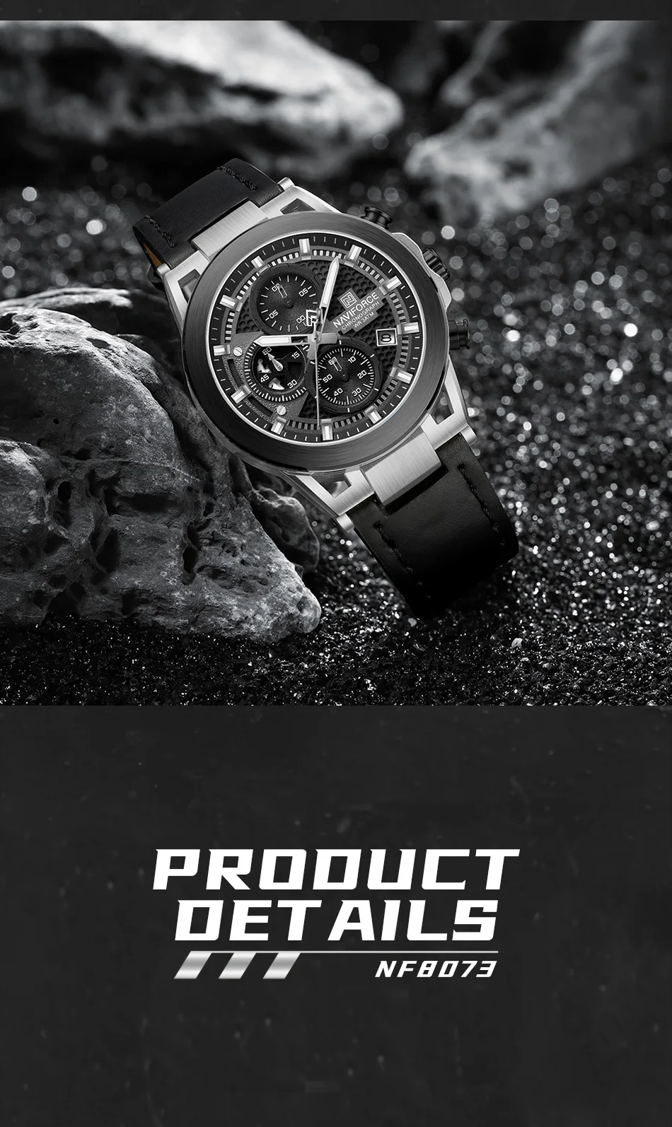 NAVIFROCE Men Creative Quartz Multi-function Chronograph Wristwatches for Male Sports Clock Man Comfortable Leather Strap Clock