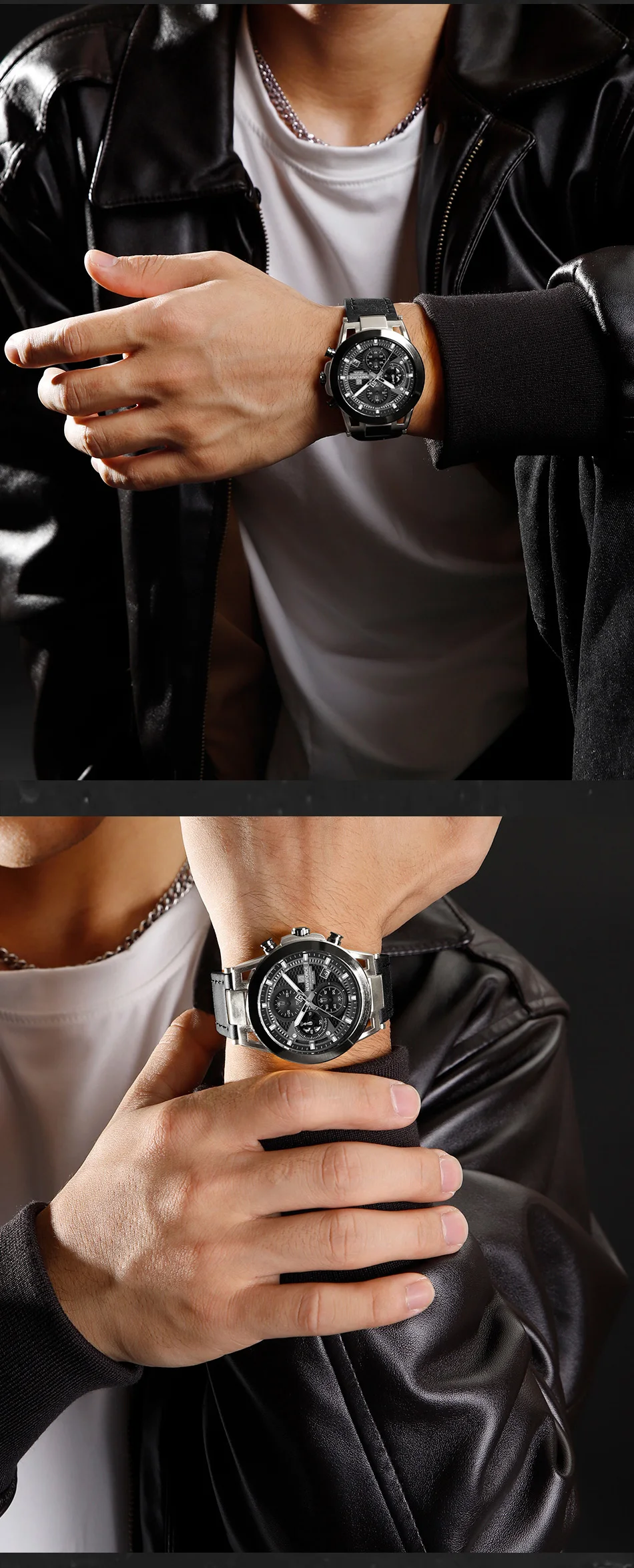 NAVIFROCE Men Creative Quartz Multi-function Chronograph Wristwatches for Male Sports Clock Man Comfortable Leather Strap Clock