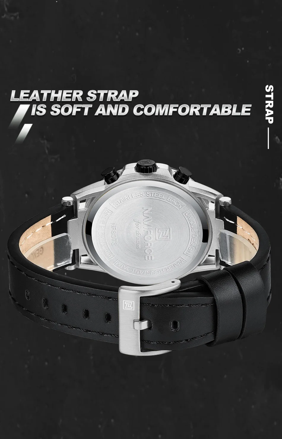 NAVIFROCE Men Creative Quartz Multi-function Chronograph Wristwatches for Male Sports Clock Man Comfortable Leather Strap Clock