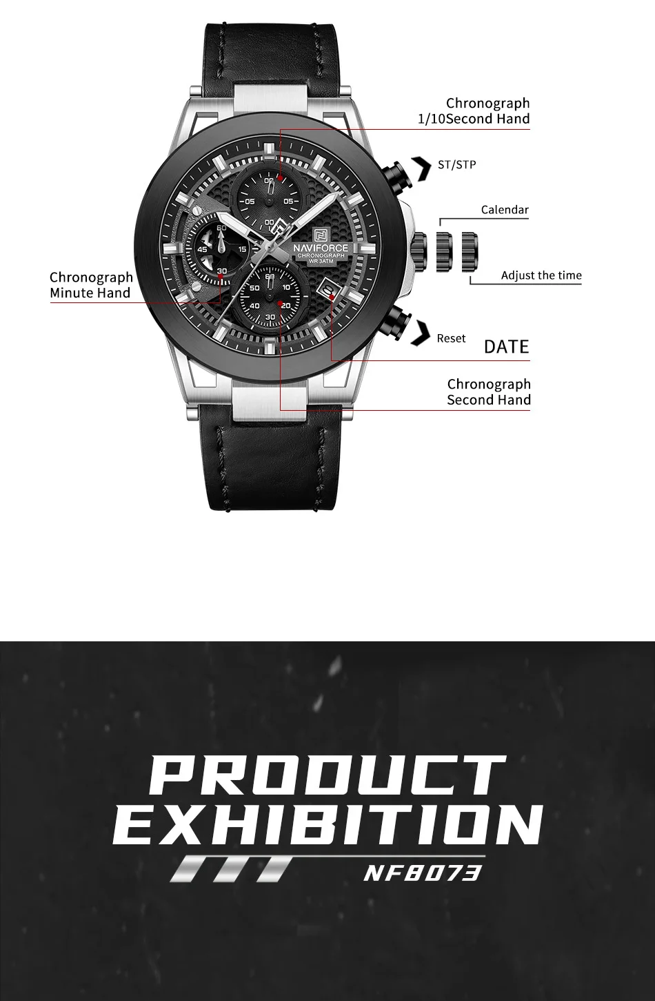 NAVIFROCE Men Creative Quartz Multi-function Chronograph Wristwatches for Male Sports Clock Man Comfortable Leather Strap Clock