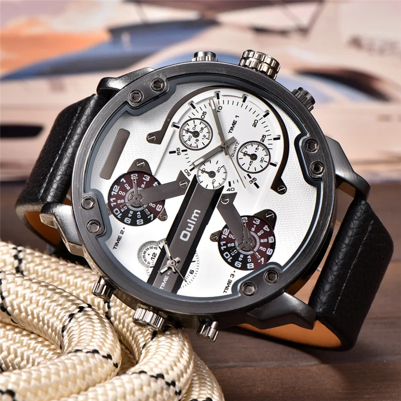 Oulm HP3548 Men Big Watches Luxury Brand Two Time Zone Quartz Watch Large Dial Casual Sport Male Wristwatch Oulm HP3548 Men Big Watches Luxury Brand Two Time Zone Quartz Watch Large Dial Casual Sport Male Wristwatch
