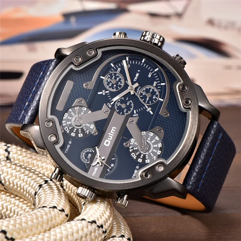 Oulm HP3548 Men Big Watches Luxury Brand Two Time Zone Quartz Watch Large Dial Casual Sport Male Wristwatch Oulm HP3548 Men Big Watches Luxury Brand Two Time Zone Quartz Watch Large Dial Casual Sport Male Wristwatch