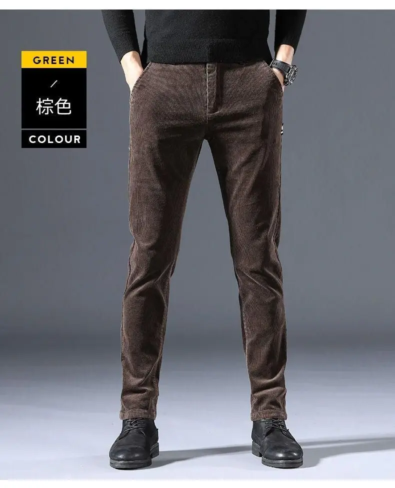 Men Vintage Fashion Letter Embroidery Corduroy Thick Velvet Casual Pants Autumn Winter Male Solid Slim Pockets Straight Trousers