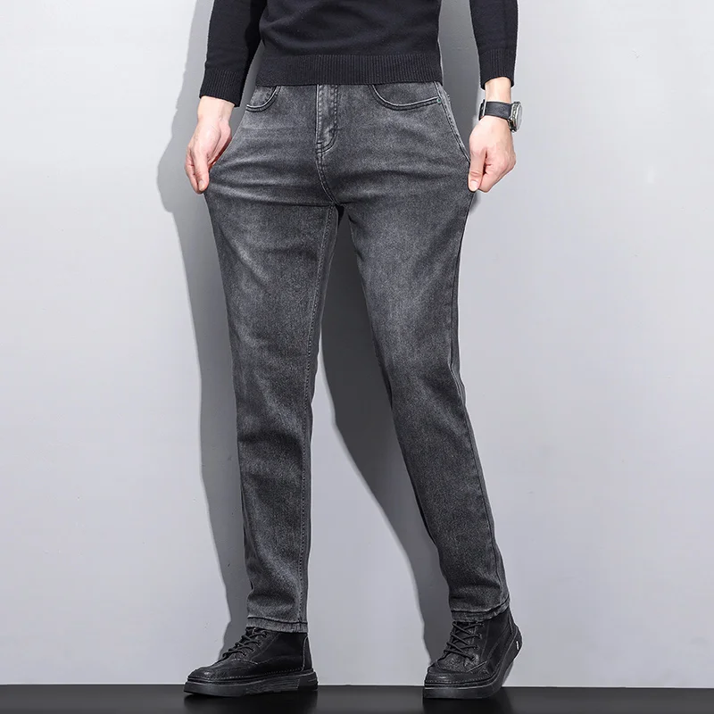 Mens Trendy Elastic Loose Straight Jeans 2025 Autumn Winter High End Fashion Versatile Casual Pants Plus Size 38