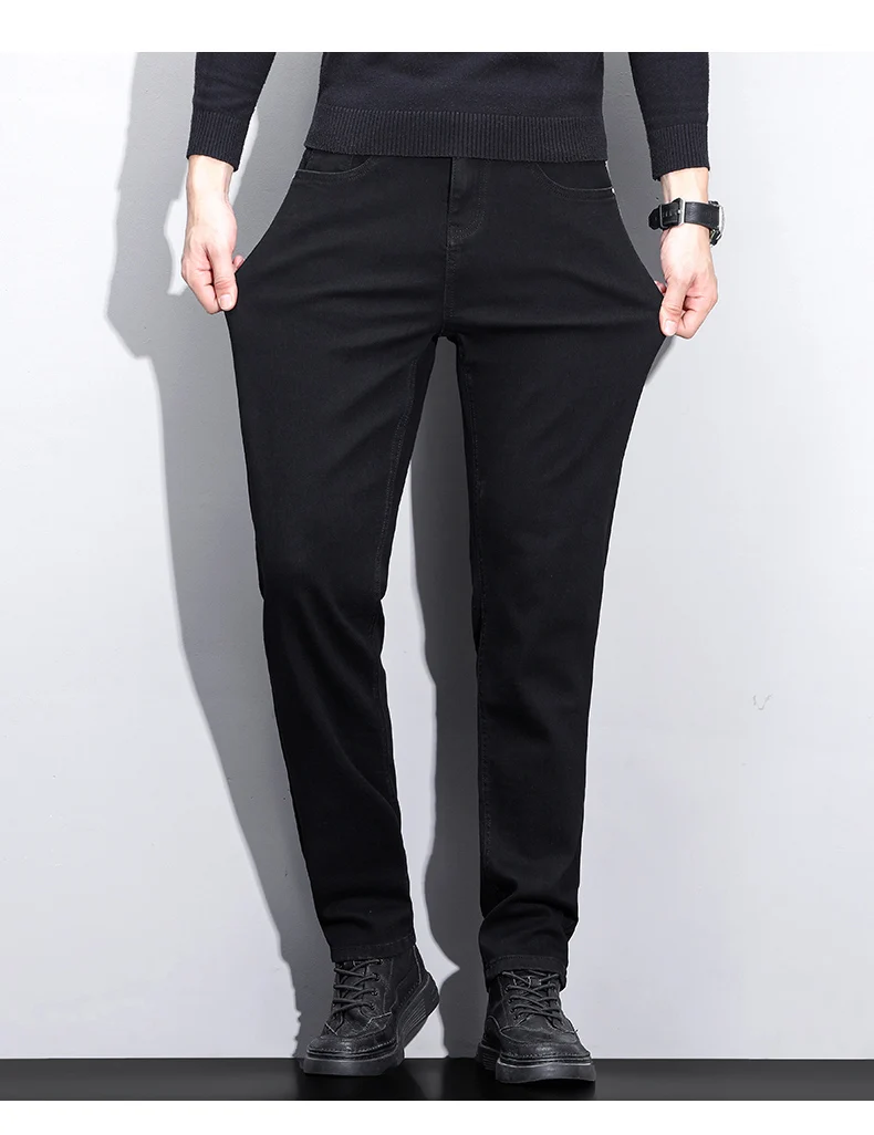 Mens Trendy Elastic Loose Straight Jeans 2025 Autumn Winter High End Fashion Versatile Casual Pants Plus Size 38