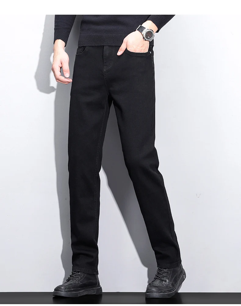 Mens Trendy Elastic Loose Straight Jeans 2025 Autumn Winter High End Fashion Versatile Casual Pants Plus Size 38