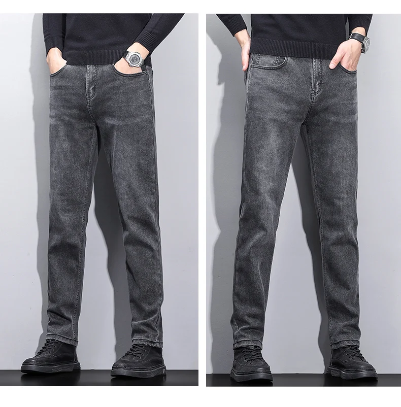 Mens Trendy Elastic Loose Straight Jeans 2025 Autumn Winter High End Fashion Versatile Casual Pants Plus Size 38