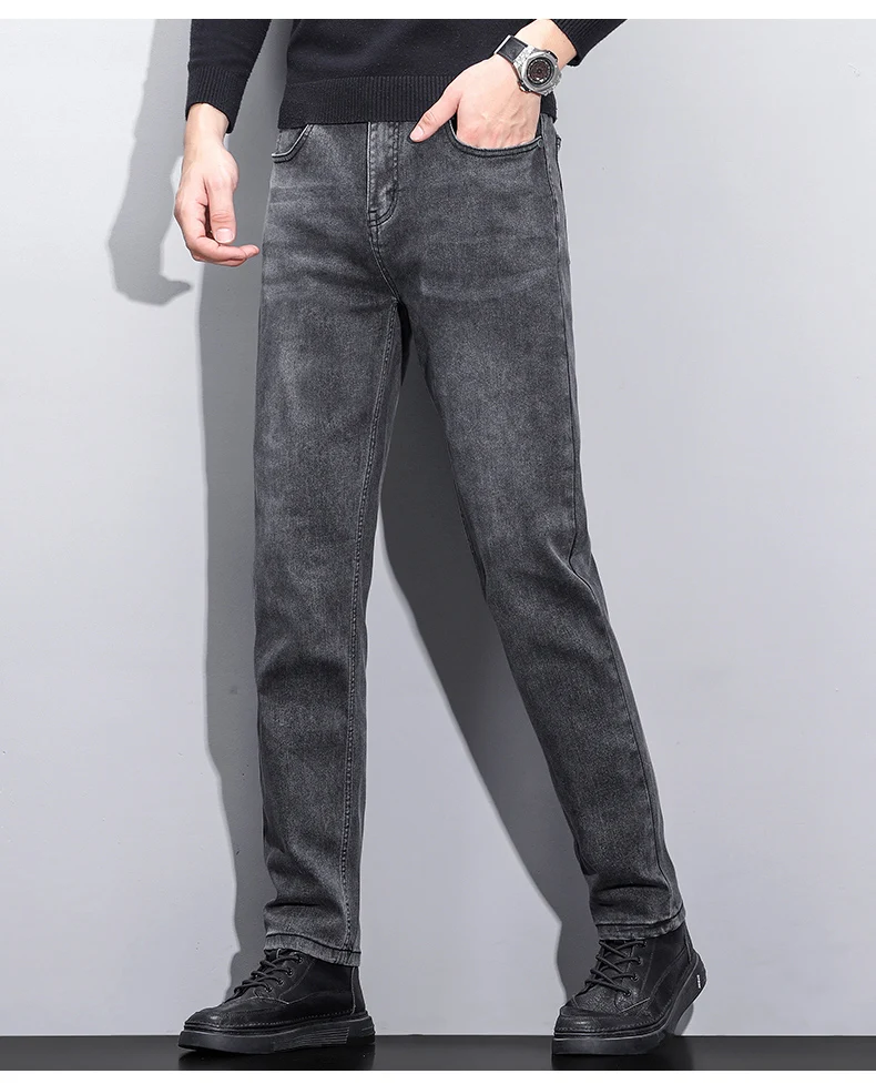 Mens Trendy Elastic Loose Straight Jeans 2025 Autumn Winter High End Fashion Versatile Casual Pants Plus Size 38