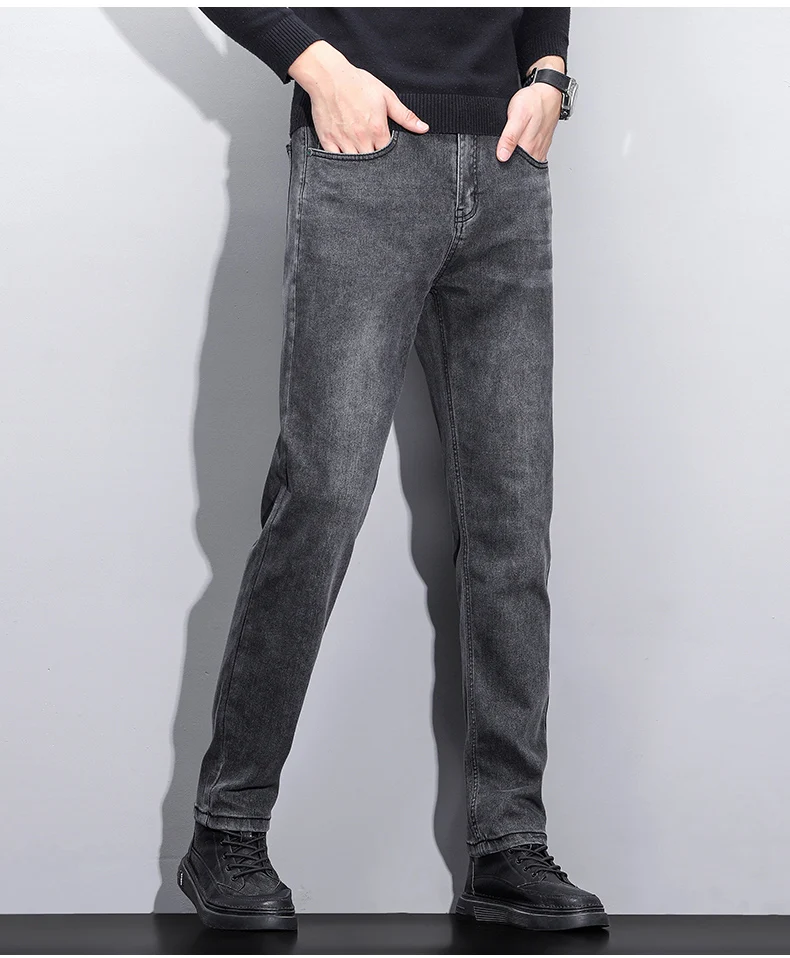 Mens Trendy Elastic Loose Straight Jeans 2025 Autumn Winter High End Fashion Versatile Casual Pants Plus Size 38