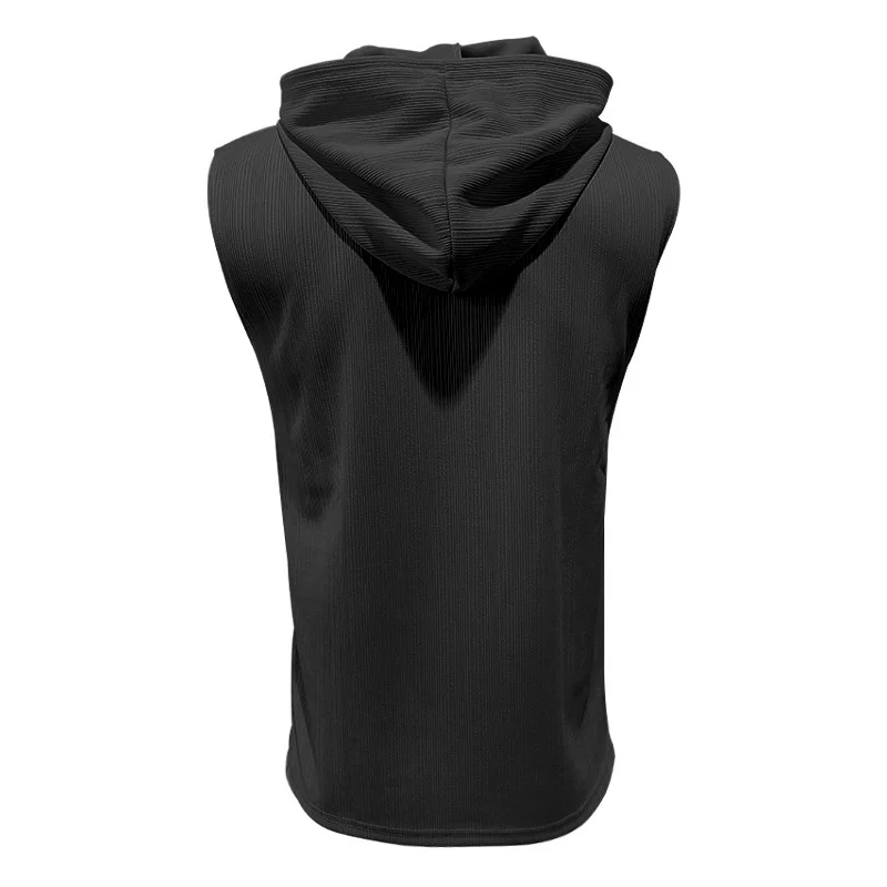 2025 summer Men's Casual Tops Hooded Sleeveless Tank Top T-shirt Large Pockets Pullover Mens Solid Color Lace-up Vest ﻿