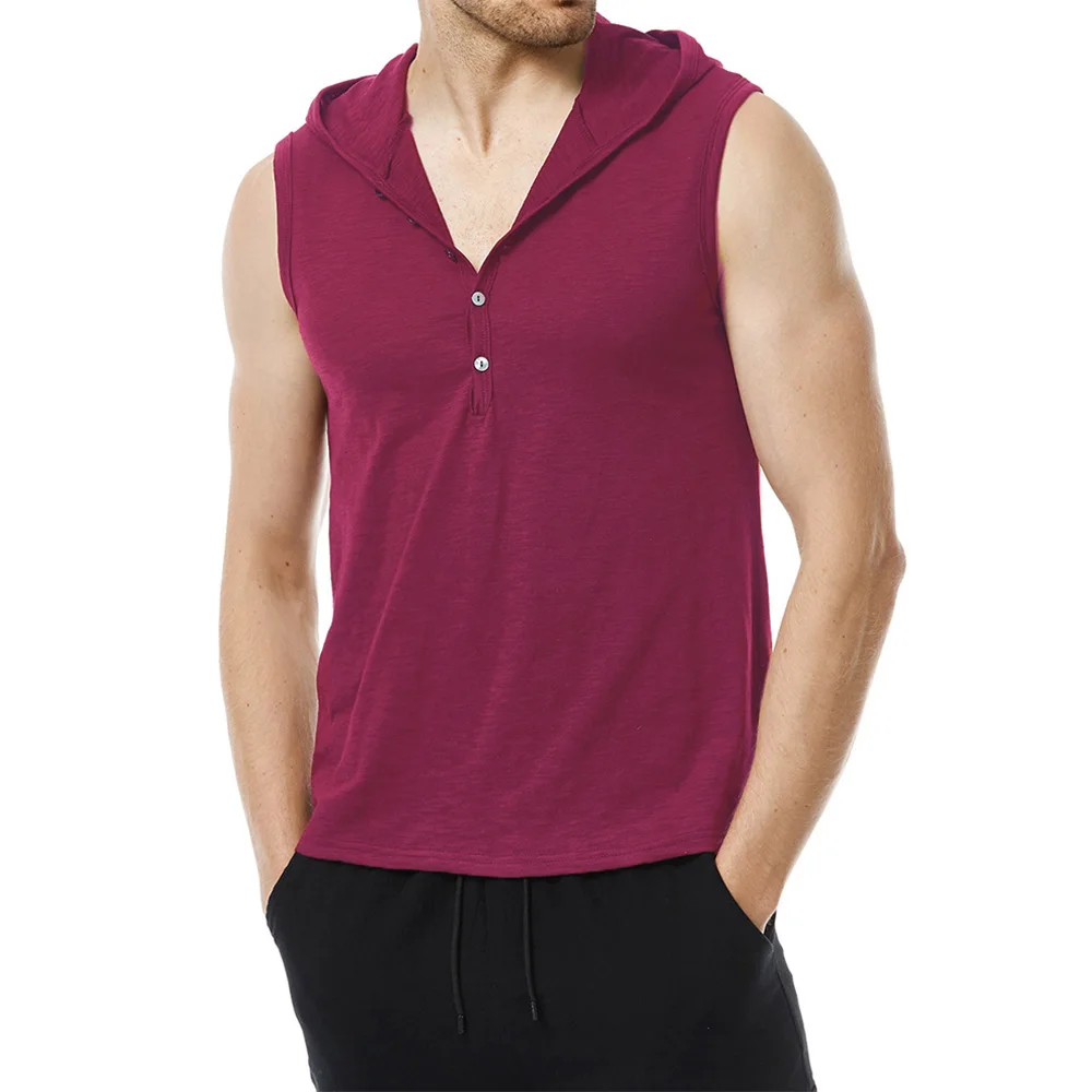 Men Cotton Tank Tops Tees Sleeveless T-shirt Fitness Gym High Elastic Hooded Vest Casual Fashion Baggy T Shirt Male Summer