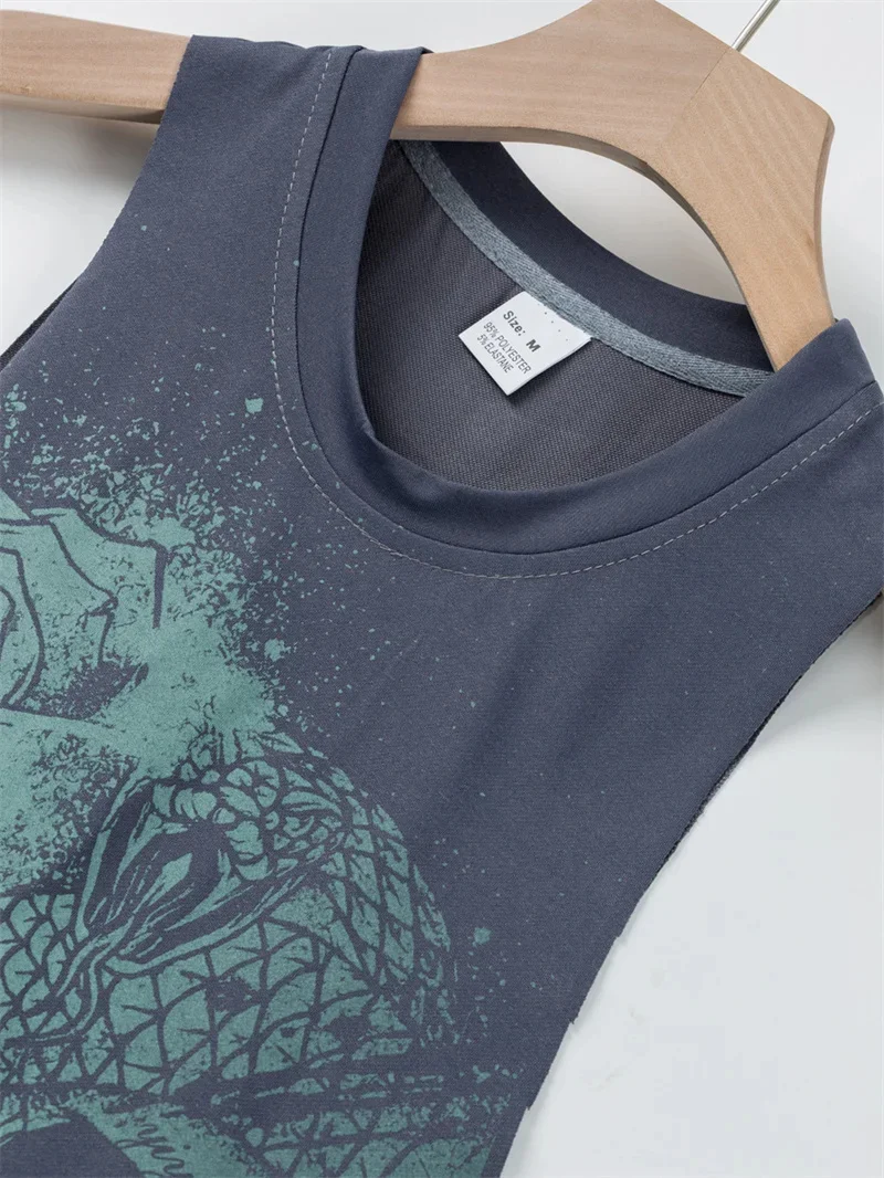 2025 Summer fitness Tank Top Men Fashio Comfortable Printed Loose tops Retro Style Sports Leisure Sleeveless vest Men sportswear