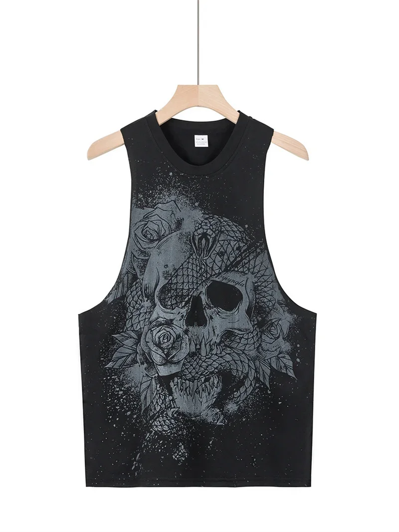 2025 Summer fitness Tank Top Men Fashio Comfortable Printed Loose tops Retro Style Sports Leisure Sleeveless vest Men sportswear