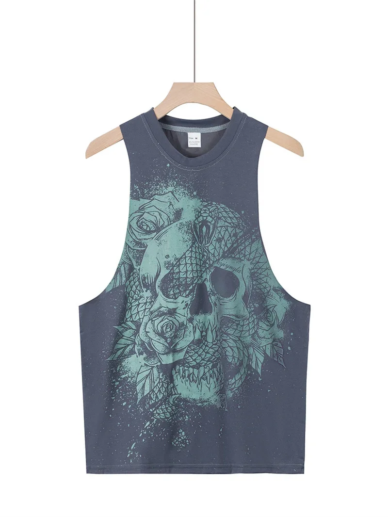 2025 Summer fitness Tank Top Men Fashio Comfortable Printed Loose tops Retro Style Sports Leisure Sleeveless vest Men sportswear