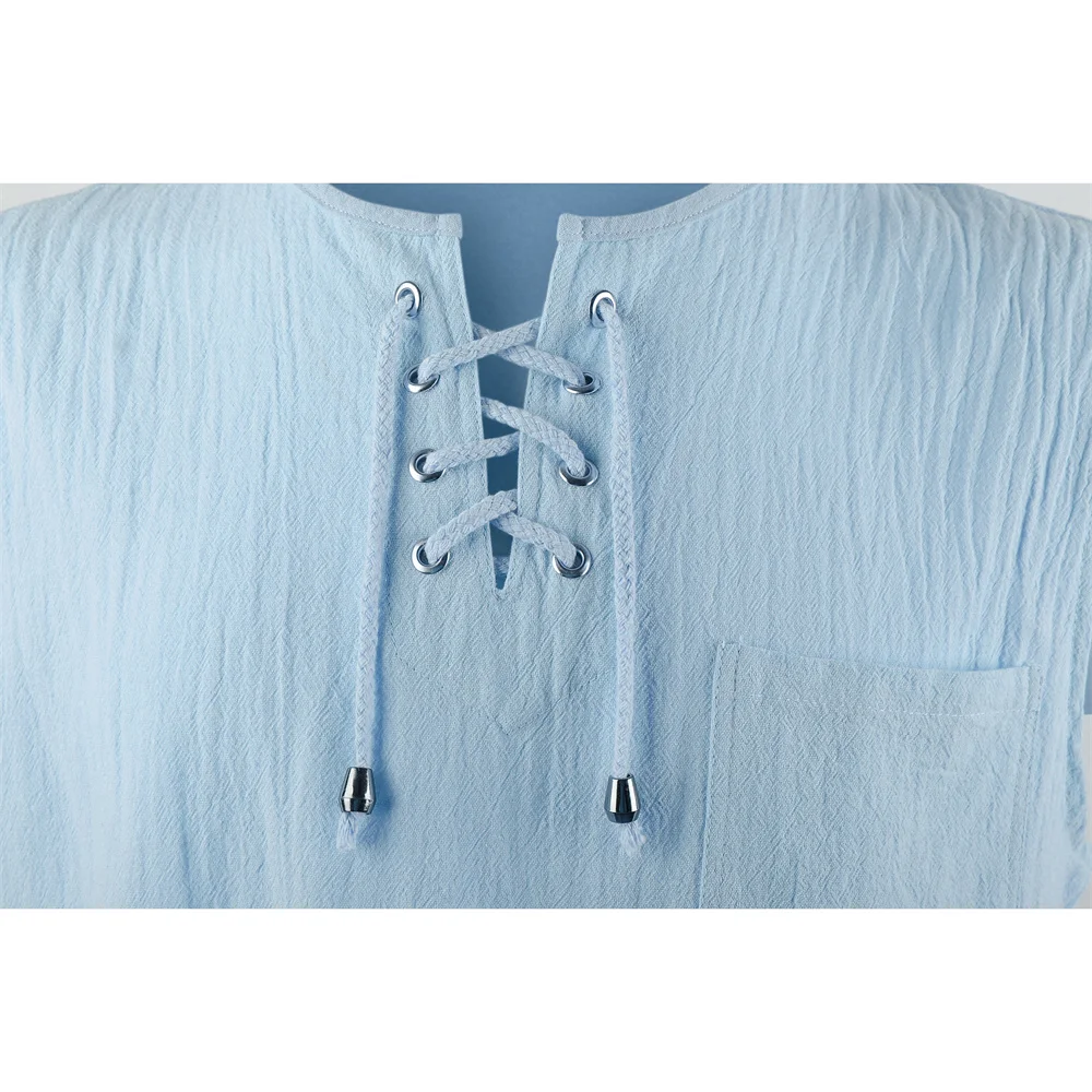 Men's Tank Tops Cotton Linen Breathable Lightweight Solid Color Drawstring Design V-neck Cool Feeling Vacation Style Male Tops