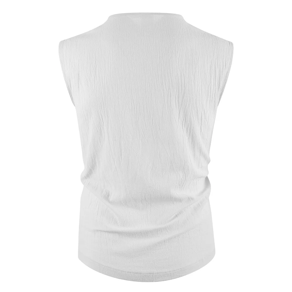 Men's Tank Tops Cotton Linen Breathable Lightweight Solid Color Drawstring Design V-neck Cool Feeling Vacation Style Male Tops