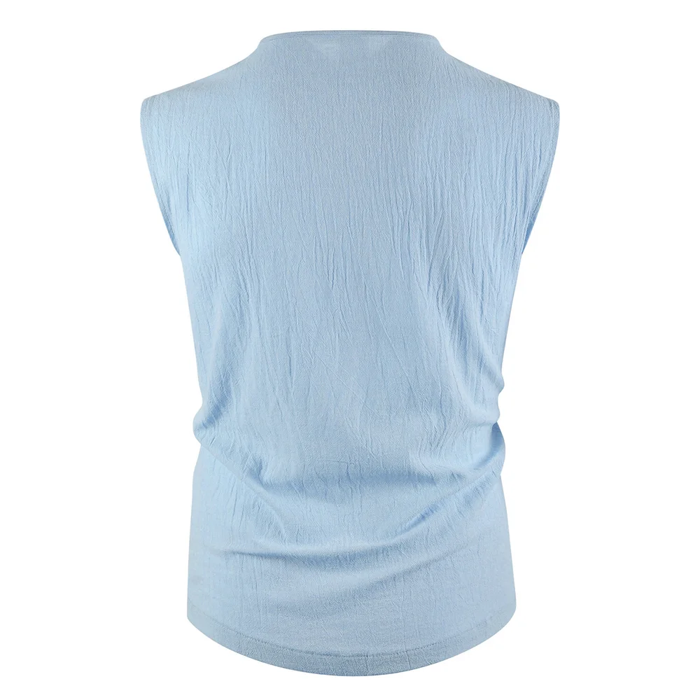 Men's Tank Tops Cotton Linen Breathable Lightweight Solid Color Drawstring Design V-neck Cool Feeling Vacation Style Male Tops