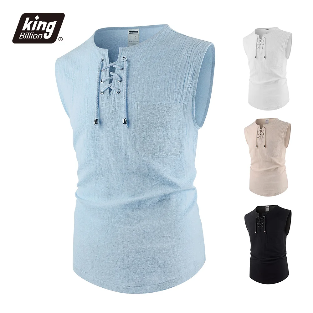 Men's Tank Tops Cotton Linen Breathable Lightweight Solid Color Drawstring Design V-neck Cool Feeling Vacation Style Male Tops