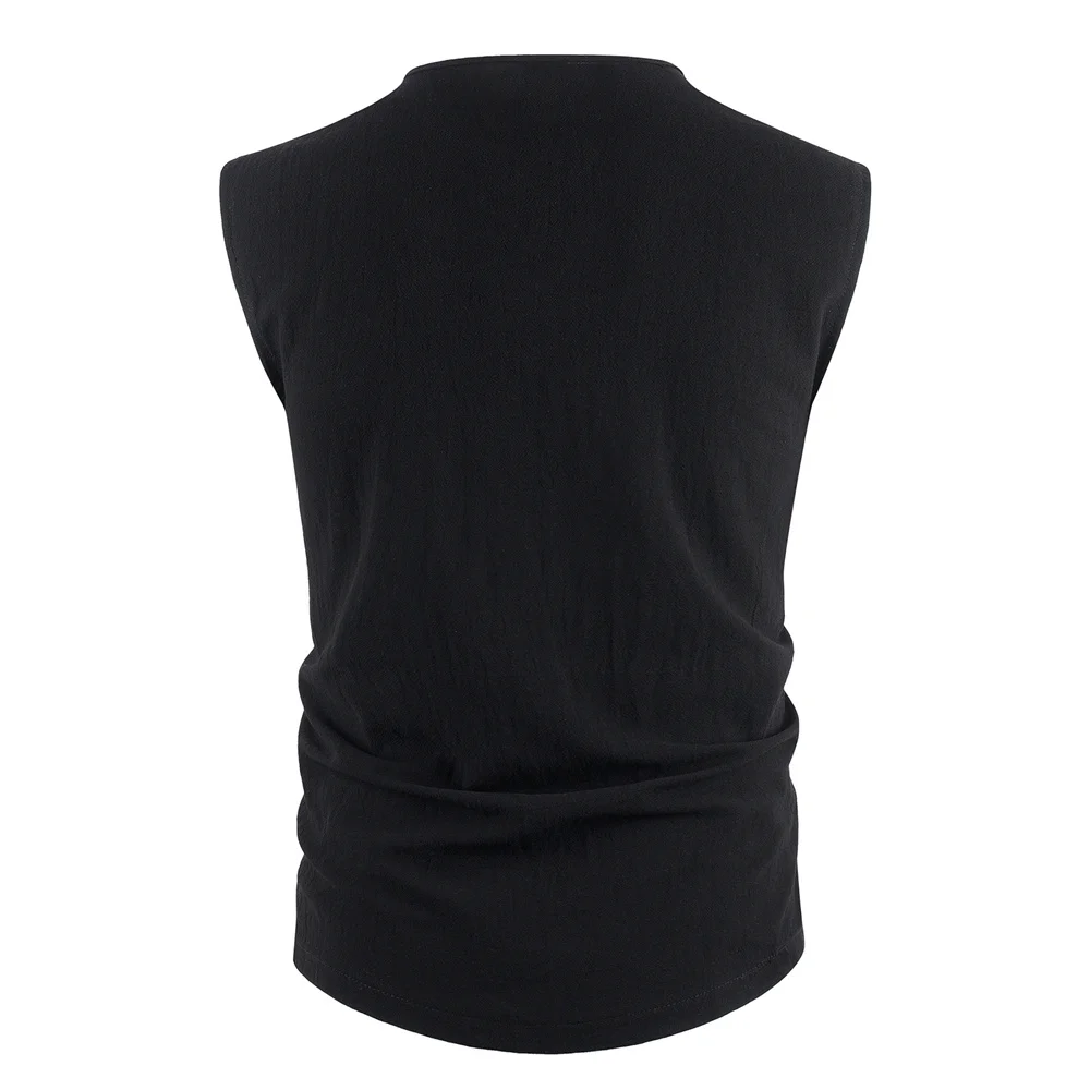 Men's Tank Tops Cotton Linen Breathable Lightweight Solid Color Drawstring Design V-neck Cool Feeling Vacation Style Male Tops