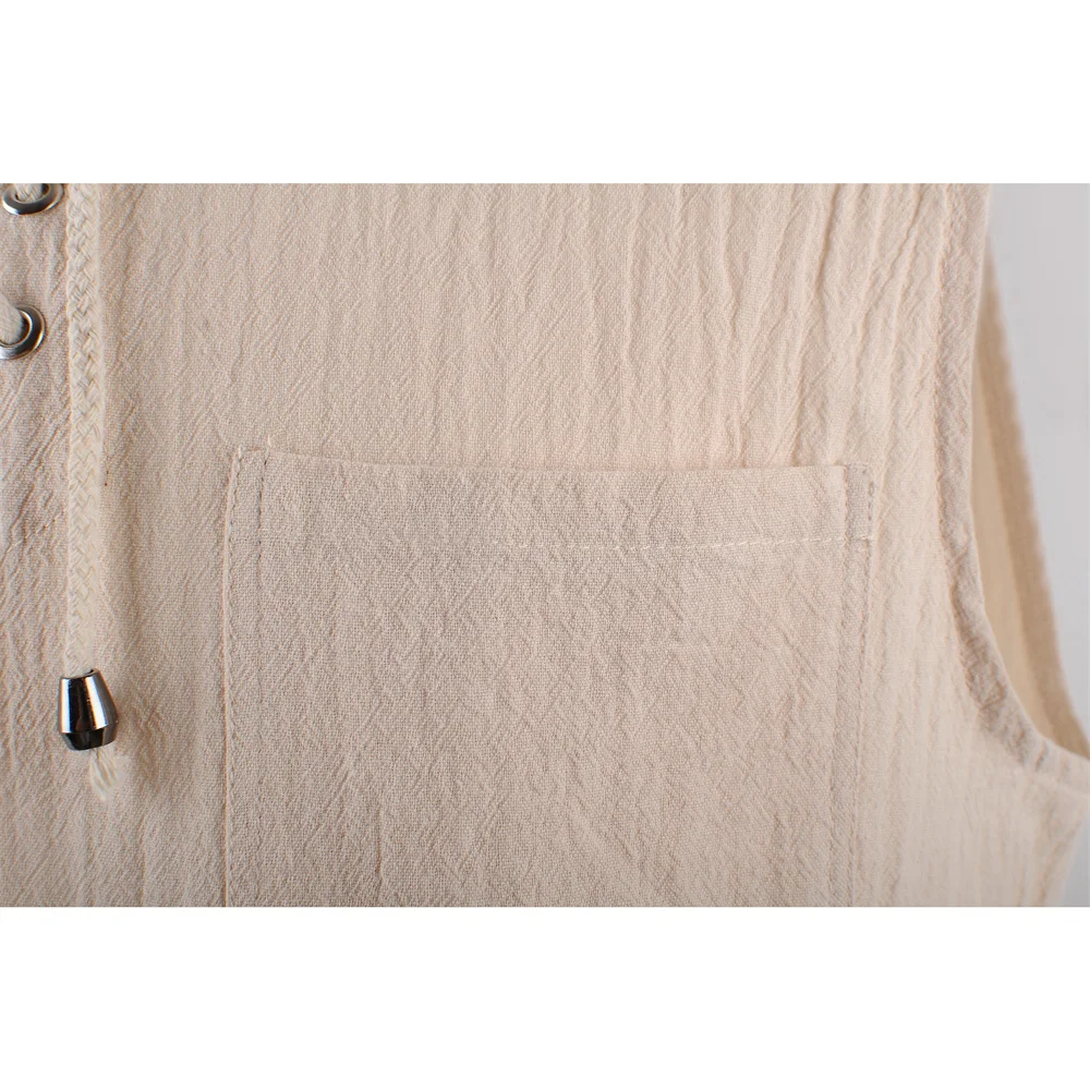 Men's Tank Tops Cotton Linen Breathable Lightweight Solid Color Drawstring Design V-neck Cool Feeling Vacation Style Male Tops